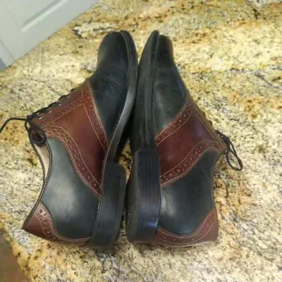 Johnston Murphy Oxford Saddle Two Tone Black Brown Leather Lace Up Shoes 9M