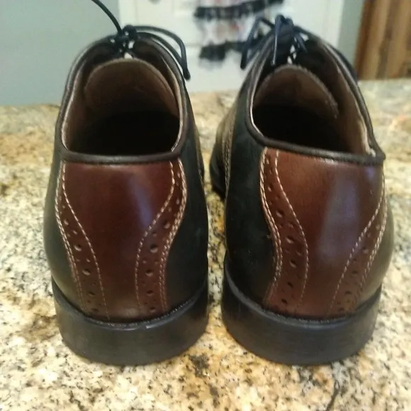 Johnston Murphy Oxford Saddle Two Tone Black Brown Leather Lace Up Shoes 9M