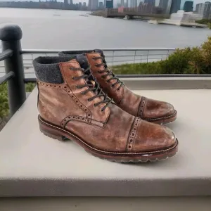 Johnston Murphy J&amp;M 1850 Karnes Cap Toe Boots US 13 Wingtip Lace-Up Ankle Boot