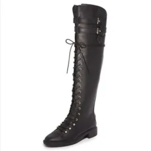 Joie Boots Gryffin Lace Up‎ Tie Black Leather 35.5