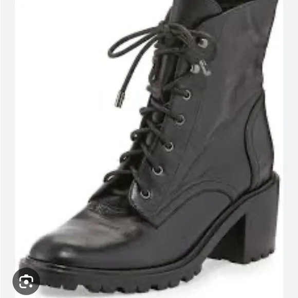 Joie Bridgette Black Leather Heeled Combat Boots Size 6.5
