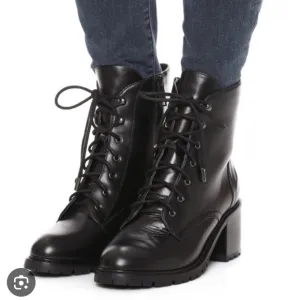Joie Bridgette Black Leather Heeled Combat Boots Size 6.5