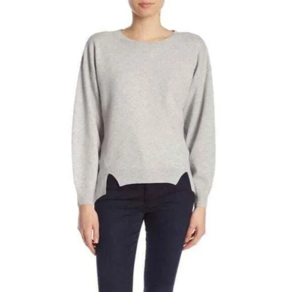 JOIE Kyren Light Grey Wool Round Neck Sweater Pullover High Low SZ S NEW