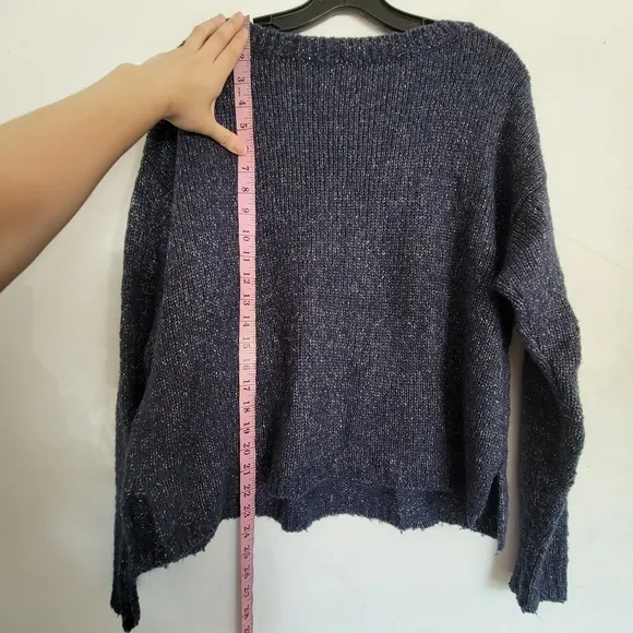 Joie Markus Chunky Shimmery Gold Metallic Blue Long Sleeve Alpaca Sweater Sz XS