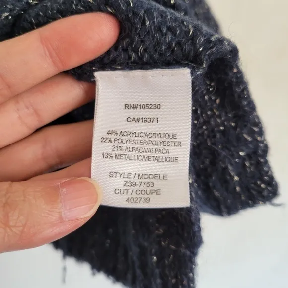 Joie Markus Chunky Shimmery Gold Metallic Blue Long Sleeve Alpaca Sweater Sz XS