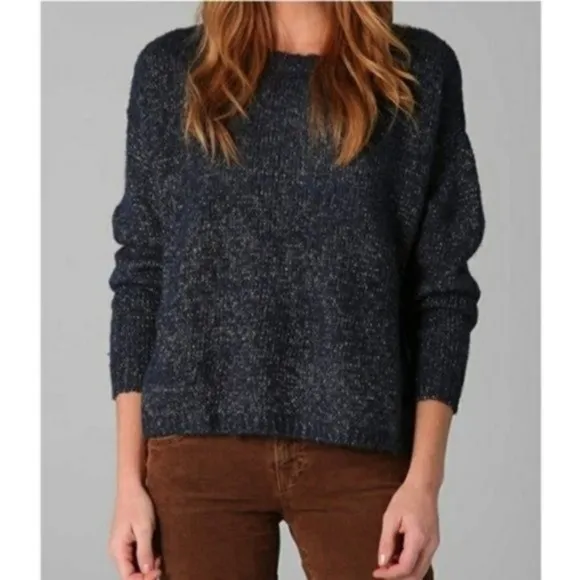 Joie Markus Chunky Shimmery Gold Metallic Blue Long Sleeve Alpaca Sweater Sz XS