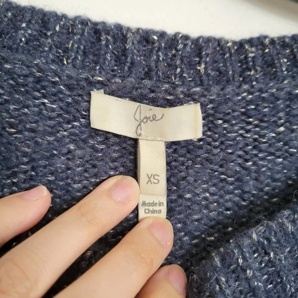 Joie Markus Chunky Shimmery Gold Metallic Blue Long Sleeve Alpaca Sweater Sz XS