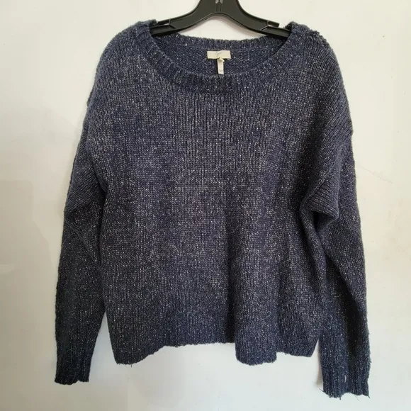 Joie Markus Chunky Shimmery Gold Metallic Blue Long Sleeve Alpaca Sweater Sz XS