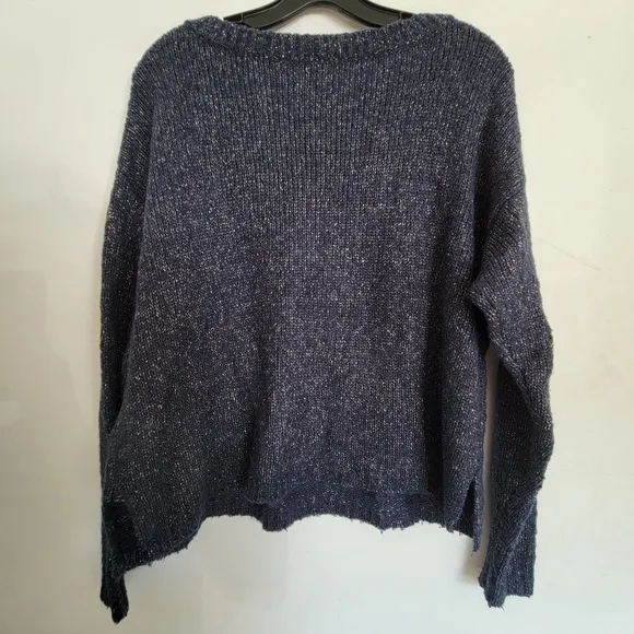 Joie Markus Chunky Shimmery Gold Metallic Blue Long Sleeve Alpaca Sweater Sz XS