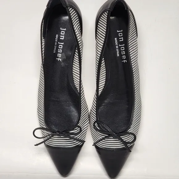 Jon Josef Flats, Caspe lll/Black&amp;White Mesh with black leather pointed toes. 6.5