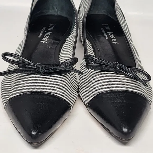 Jon Josef Flats, Caspe lll/Black&amp;White Mesh with black leather pointed toes. 6.5