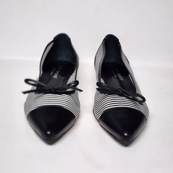 Jon Josef Flats, Caspe lll/Black&amp;White Mesh with black leather pointed toes. 6.5