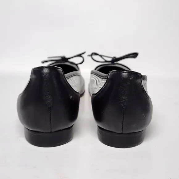 Jon Josef Flats, Caspe lll/Black&amp;White Mesh with black leather pointed toes. 6.5