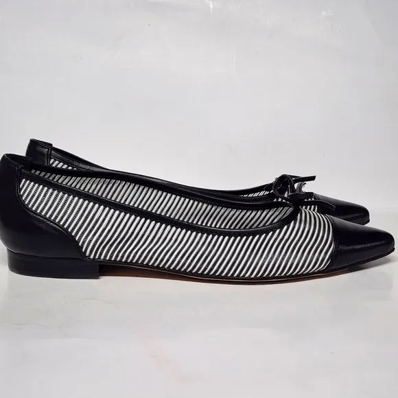 Jon Josef Flats, Caspe lll/Black&amp;White Mesh with black leather pointed toes. 6.5