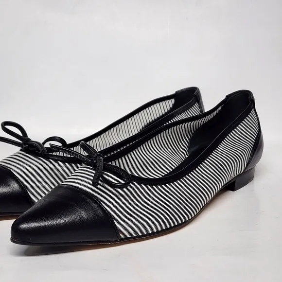 Jon Josef Flats, Caspe lll/Black&amp;White Mesh with black leather pointed toes. 6.5