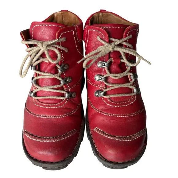 Josef Seibel Red Leather Neele Chukka Lace Up Ankle Bootie Boot SIZE 40EU/9US