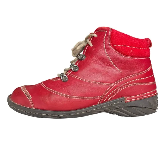 Josef Seibel Red Leather Neele Chukka Lace Up Ankle Bootie Boot SIZE 40EU/9US
