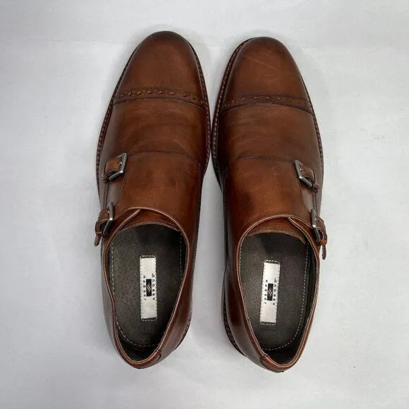 Joseph Abboud Glenn Monkstrap Cap Toe Brown Leather Oxfrod Derby Dress Shoes