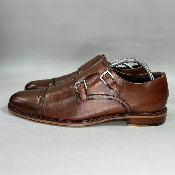 Joseph Abboud Glenn Monkstrap Cap Toe Brown Leather Oxfrod Derby Dress Shoes