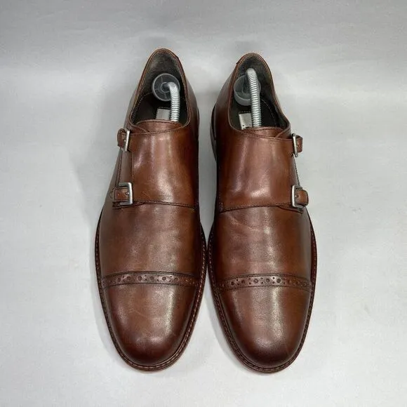 Joseph Abboud Glenn Monkstrap Cap Toe Brown Leather Oxfrod Derby Dress Shoes