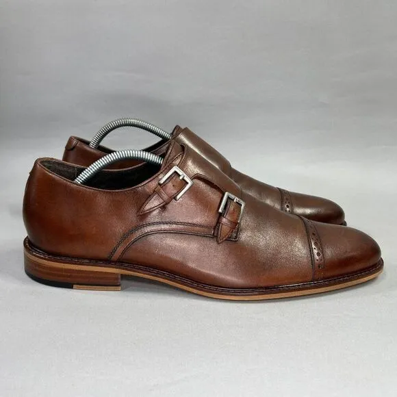Joseph Abboud Glenn Monkstrap Cap Toe Brown Leather Oxfrod Derby Dress Shoes