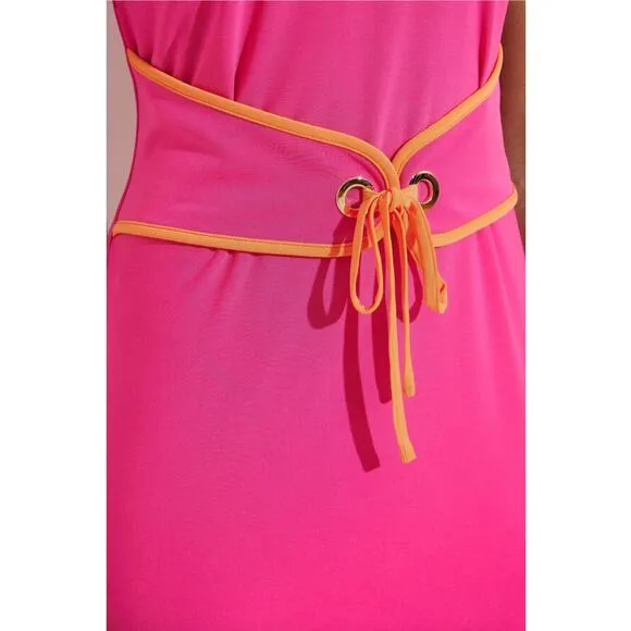 JOSEPH RIBKOFF Pink Sheath Belted Boat-neck Dress Style 232226 Size 10
