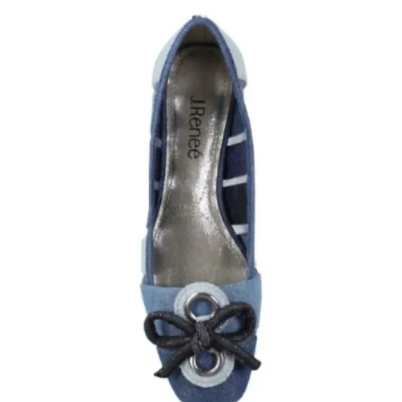 J.Reneé Blue Denim Multi Color Block Flats with Bow Accent Size 9.5 M