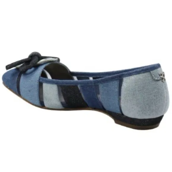J.Reneé Blue Denim Multi Color Block Flats with Bow Accent Size 9.5 M