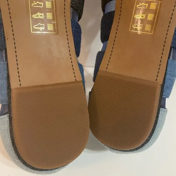 J.Reneé Blue Denim Multi Color Block Flats with Bow Accent Size 9.5 M