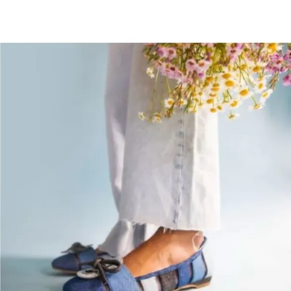 J.Reneé Blue Denim Multi Color Block Flats with Bow Accent Size 9.5 M