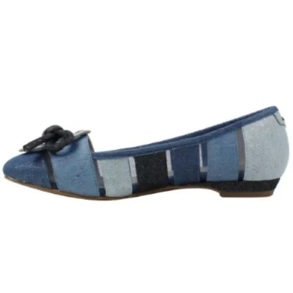 J.Reneé Blue Denim Multi Color Block Flats with Bow Accent Size 9.5 M