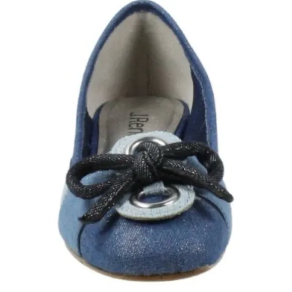 J.Reneé Blue Denim Multi Color Block Flats with Bow Accent Size 9.5 M