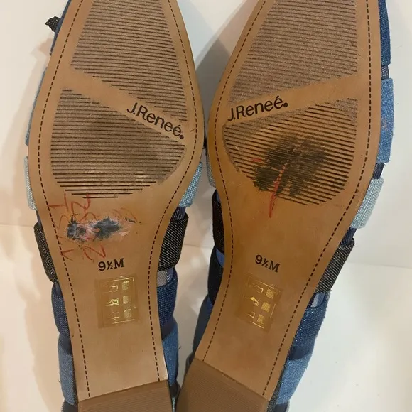 J.Reneé Blue Denim Multi Color Block Flats with Bow Accent Size 9.5 M