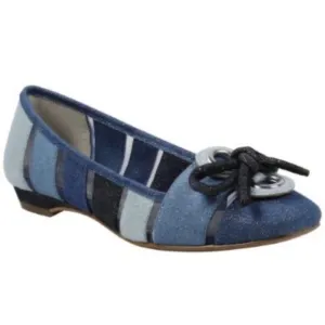 J.Reneé Blue Denim Multi Color Block Flats with Bow Accent Size 9.5 M