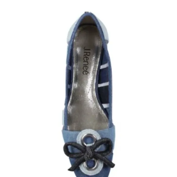 J.Reneé Blue Denim Multi Color Block Flats with Bow Accent Size 9.5 M