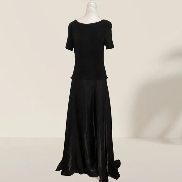 JS Collections Black Evening Gown with Low-Back Detail - Size 10