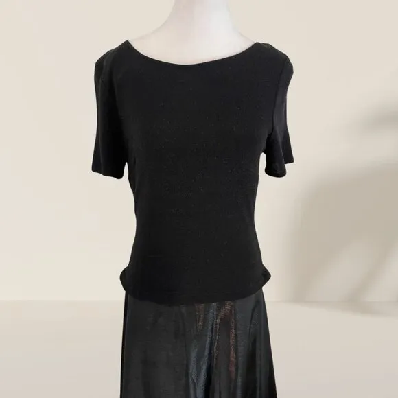 JS Collections Black Evening Gown with Low-Back Detail - Size 10