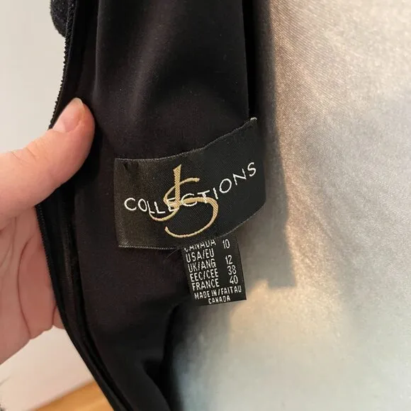 JS Collections Black Evening Gown with Low-Back Detail - Size 10