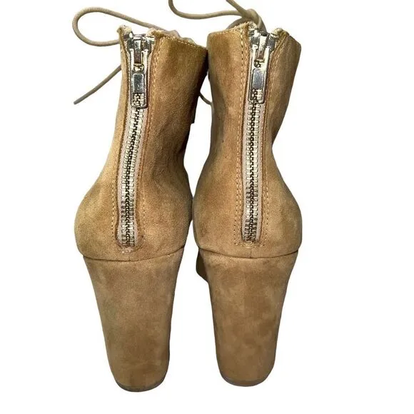 J/SLIDES Tan Caged Lace Up Platform Wedges Size 10 Suede Microfiber.