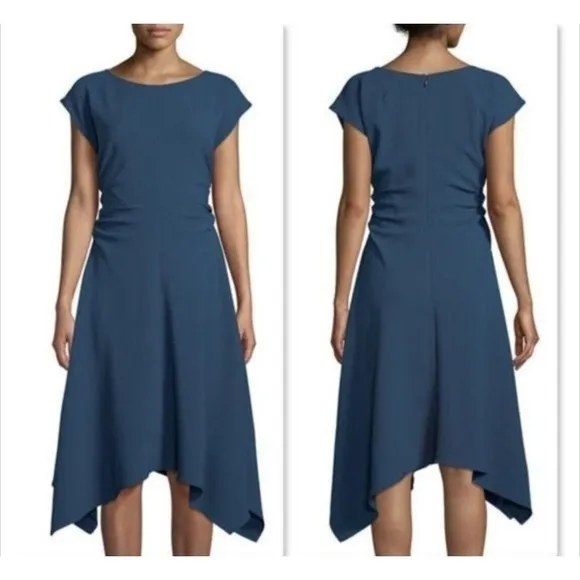 Julia Jordan Teal Handkerchief Dress Ruched Cap Sleeve Career Stretch 8