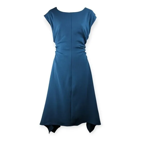 Julia Jordan Teal Handkerchief Dress Ruched Cap Sleeve Career Stretch 8