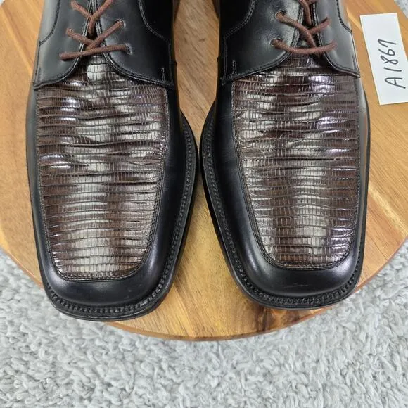 Julio Blanco Genuine Lizard Moc Square Toe Two Tone Oxford Dress Shoes Mens 10.5