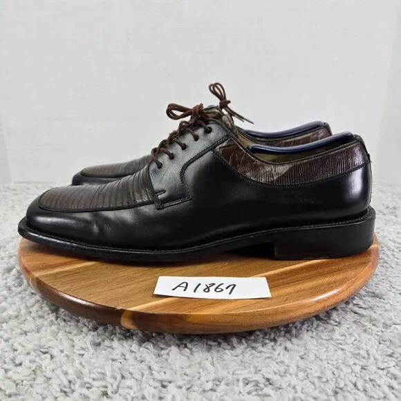 Julio Blanco Genuine Lizard Moc Square Toe Two Tone Oxford Dress Shoes Mens 10.5
