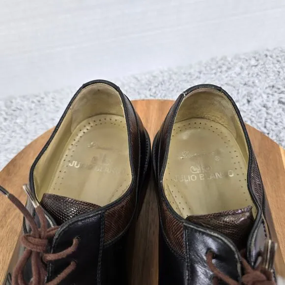 Julio Blanco Genuine Lizard Moc Square Toe Two Tone Oxford Dress Shoes Mens 10.5