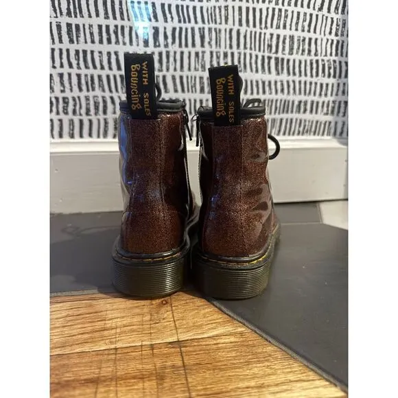JUNIOR Dr Martens 1460 Glitter Lace Up Combat Boots Brown Red sz 3 style leather