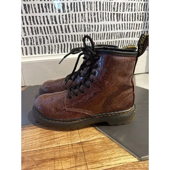 JUNIOR Dr Martens 1460 Glitter Lace Up Combat Boots Brown Red sz 3 style leather