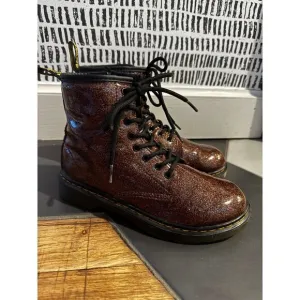 JUNIOR Dr Martens 1460 Glitter Lace Up Combat Boots Brown Red sz 3 style leather