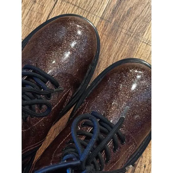 JUNIOR Dr Martens 1460 Glitter Lace Up Combat Boots Brown Red sz 3 style leather