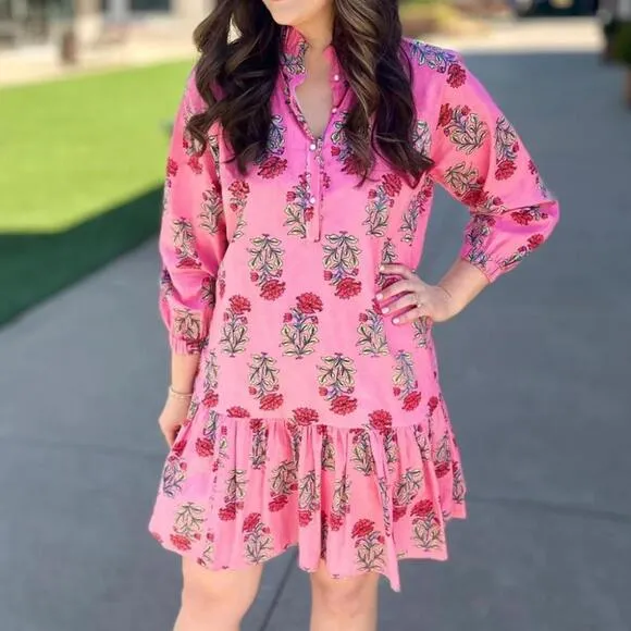 JUST DARVINY Megan Floral Dress, Desert Rose, L (NWOT)