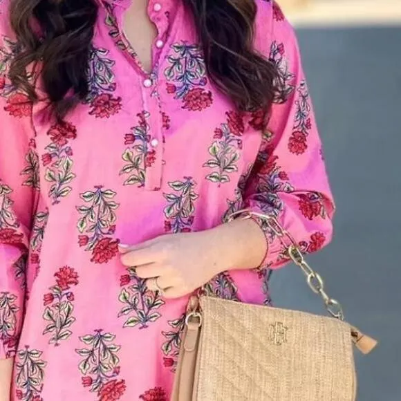 JUST DARVINY Megan Floral Dress, Desert Rose, L (NWOT)